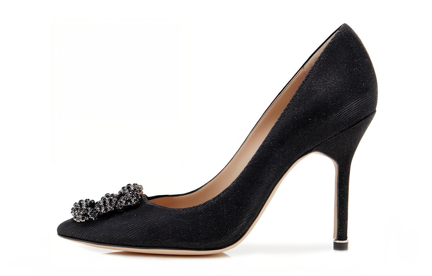 (W) Manolo Blahnik Hangisi 'Black Crystal Buckle'