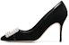 (W) Manolo Blahnik Hangisi 'Black Crystal Buckle' Hitam Kristal Gesper 223-1575-0015