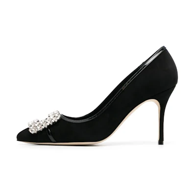(W) Manolo Blahnik Hangisi 'Black Crystal Buckle'