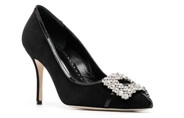 Order (W) Manolo Blahnik Hangisi 'Black Crystal Buckle' Hitam Kristal Gesper 223-1575-0015