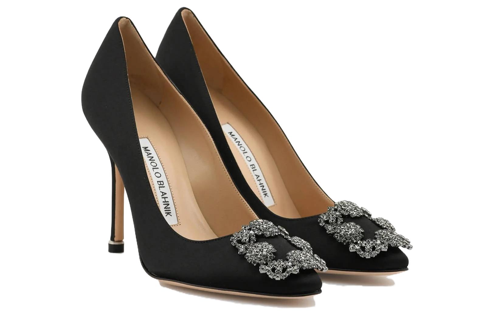 Shop (W) Manolo Blahnik Hangisi 'Black Crystal Buckle' - Gesper Kristal Hitam 9XX-0664-0033