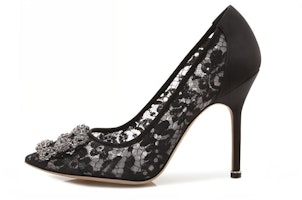 (Women) Manolo Blahnik Hangisi 'Black Lace Crystal Buckle' 9XX-0698-0014 (Women) Manolo Blahnik Hangisi 'Black Lace Crystal Buckle' 9XX-0698-0014