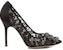 (W) Manolo Blahnik Hangisi 'Black Lace Crystal Buckle' - Hitam Lace Kristal Gesper 9XX-0698-0014