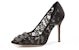 (W) Manolo Blahnik Hangisi 'Black Lace Crystal Buckle' - Hitam Lace Kristal Gesper 9XX-0698-0014
