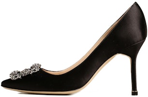 (Women) Manolo Blahnik Hangisi 'Black Satin Jewel Buckle' 9XX-0663-0040 (Women) Manolo Blahnik Hangisi 'Black Satin Jewel Buckle' 9XX-0663-0040