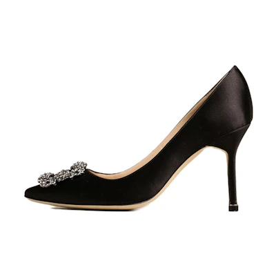 (W) Manolo Blahnik Hangisi 'Black Satin Jewel Buckle'