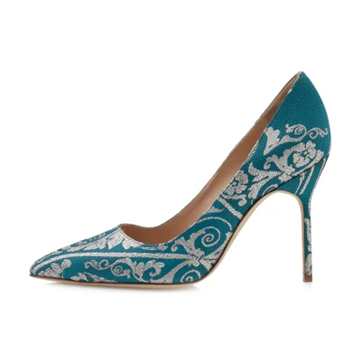 (W) Manolo Blahnik Hangisi 'Blue Brocade'