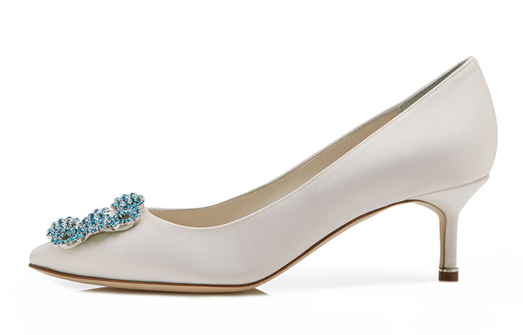 (Women) Manolo Blahnik Hangisi 'Bridal White Crystal Buckle' 9XX-0001-0002