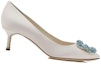 Order (W) Manolo Blahnik Hangisi 'Putih Bridal dengan Gesper Kristal' 9XX-0001-0002