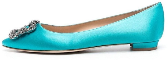 (Women) Manolo Blahnik Hangisi 'Crystal Buckle Blue Flats' 9XX-0348-0077 (Women) Manolo Blahnik Hangisi 'Crystal Buckle Blue Flats' 9XX-0348-0077