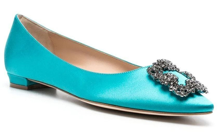 Order (W) Manolo Blahnik Hangisi 'Crystal Buckle Flats Biru' 9XX-0348-0077