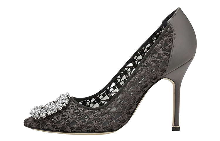 (W) Manolo Blahnik Hangisi 'Dark Grey Pearl Buckle'