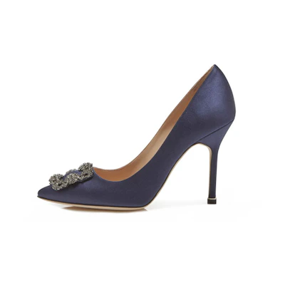 (W) Manolo Blahnik Hangisi 'Deep Blue Crystal Buckle'