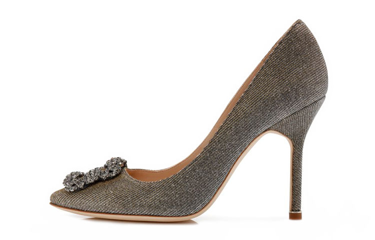 (W) Manolo Blahnik Hangisi 'Gold Crystal Buckle'