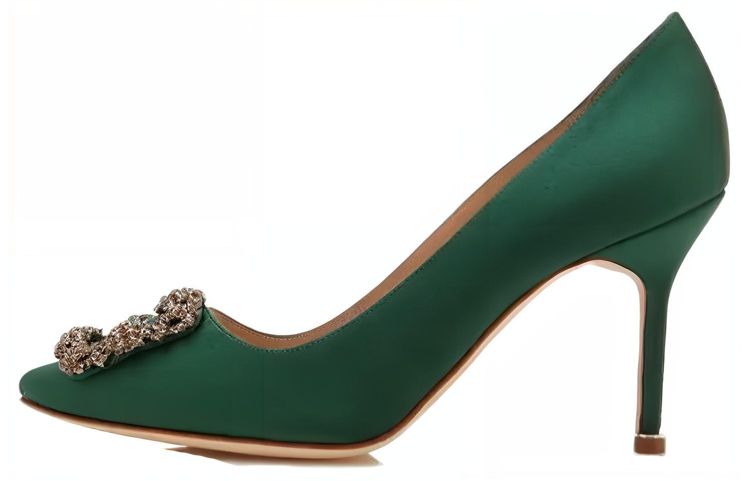 Buy (W) 마놀로 블라닉 항기시 그린 새틴 주얼 버클 323-2693-0001