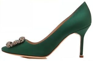 (Women) Manolo Blahnik Hangisi 'Green Satin Jewel Buckle' 323-2693-0001 (Women) Manolo Blahnik Hangisi 'Green Satin Jewel Buckle' 323-2693-0001
