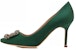 (W) Manolo Blahnik Hangisi 'Hijau Satin Permata Gesper' 323-2693-0001