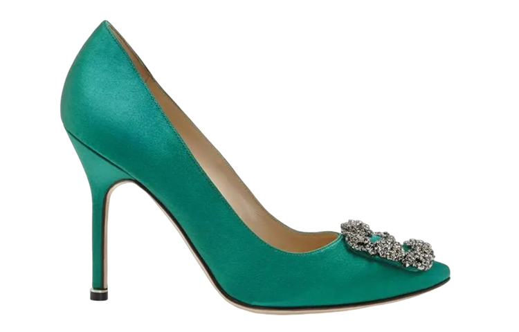 (W) Manolo Blahnik Hangisi 'Green Satin Jewel Buckle' 圖 2
