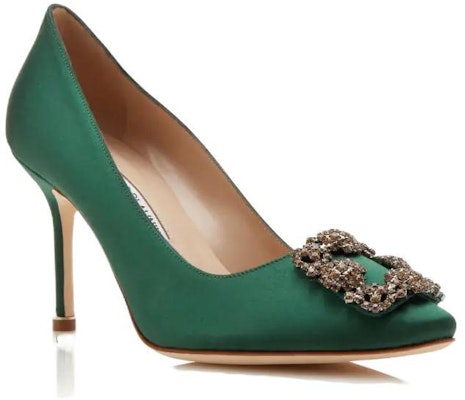 (Women) Manolo Blahnik Hangisi 'Green Satin Jewel Buckle' 323-2693-0001 Lookbook (Women) Manolo Blahnik Hangisi 'Green Satin Jewel Buckle' 323-2693-0001