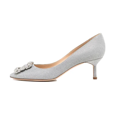 (W) Manolo Blahnik Hangisi 'Grey Satin'