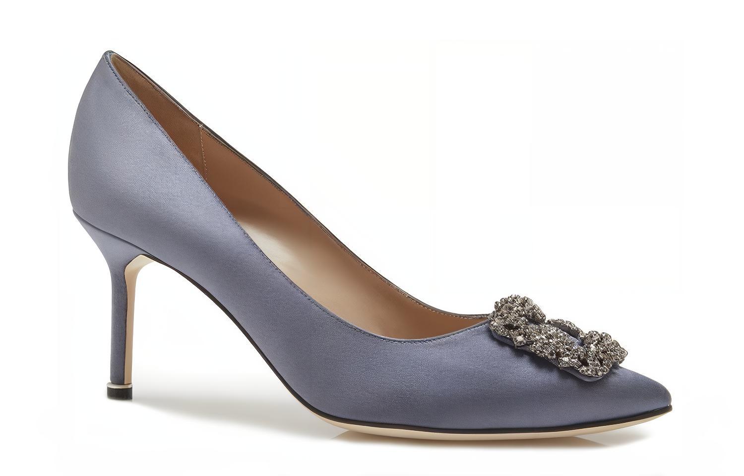 (W) Manolo Blahnik Hangisi 'Grey Satin Crystal Buckle' 圖 2