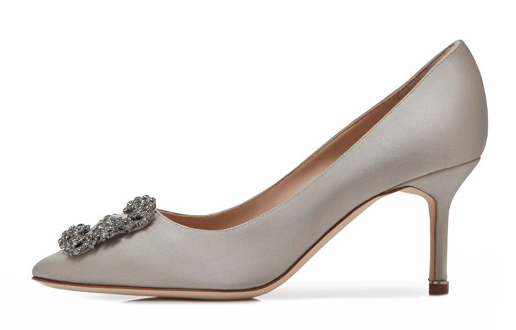 (W) Manolo Blahnik Hangisi 'Light Grey Crystal Buckle'