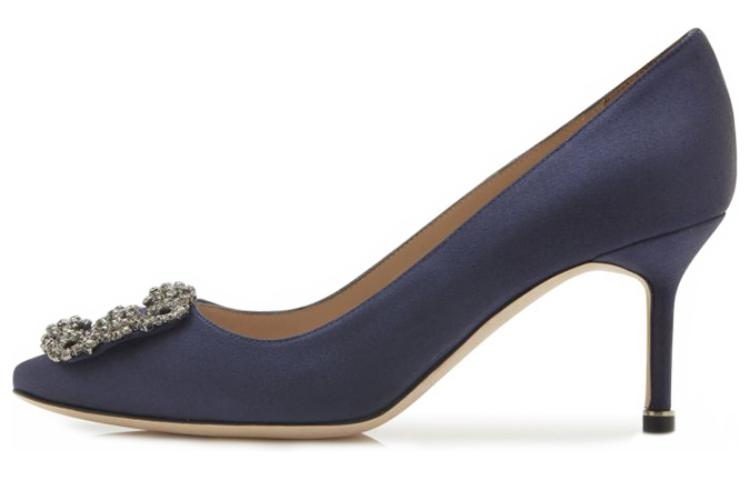 (W) Manolo Blahnik Hangisi 'Navy Crystal Buckle'