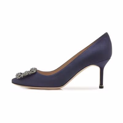 (W) Manolo Blahnik Hangisi 'Navy Crystal Buckle'