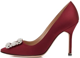 (Women) Manolo Blahnik Hangisi 'Red Satin Jewel Buckle' 9XX-0318-0030 (Women) Manolo Blahnik Hangisi 'Red Satin Jewel Buckle' 9XX-0318-0030