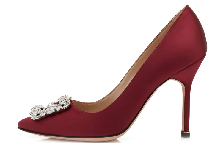 (Women) Manolo Blahnik Hangisi 'Red Satin Jewel Buckle' 9XX-0318-0030