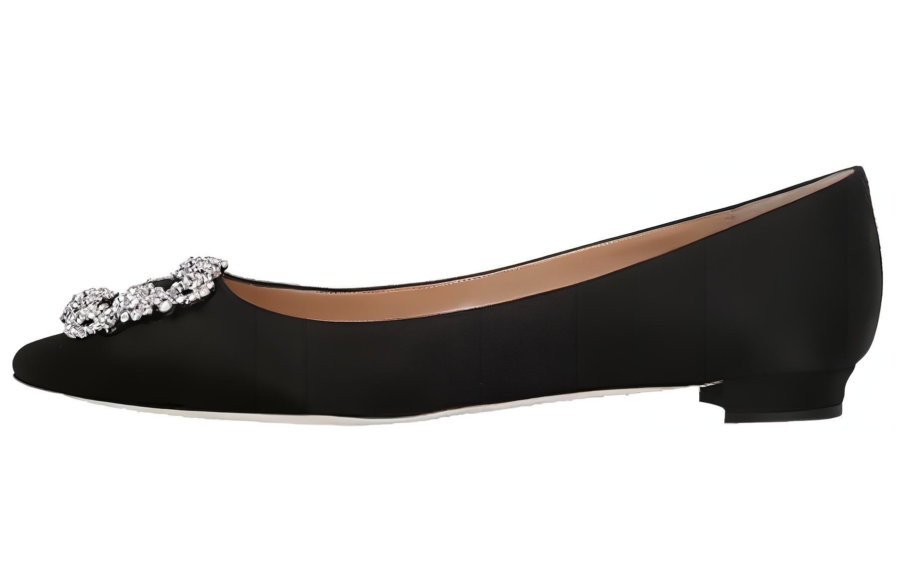 Buy (W) 마놀로 블라닉 항기시 검정 사틴 플랫 9XX-0755-0015