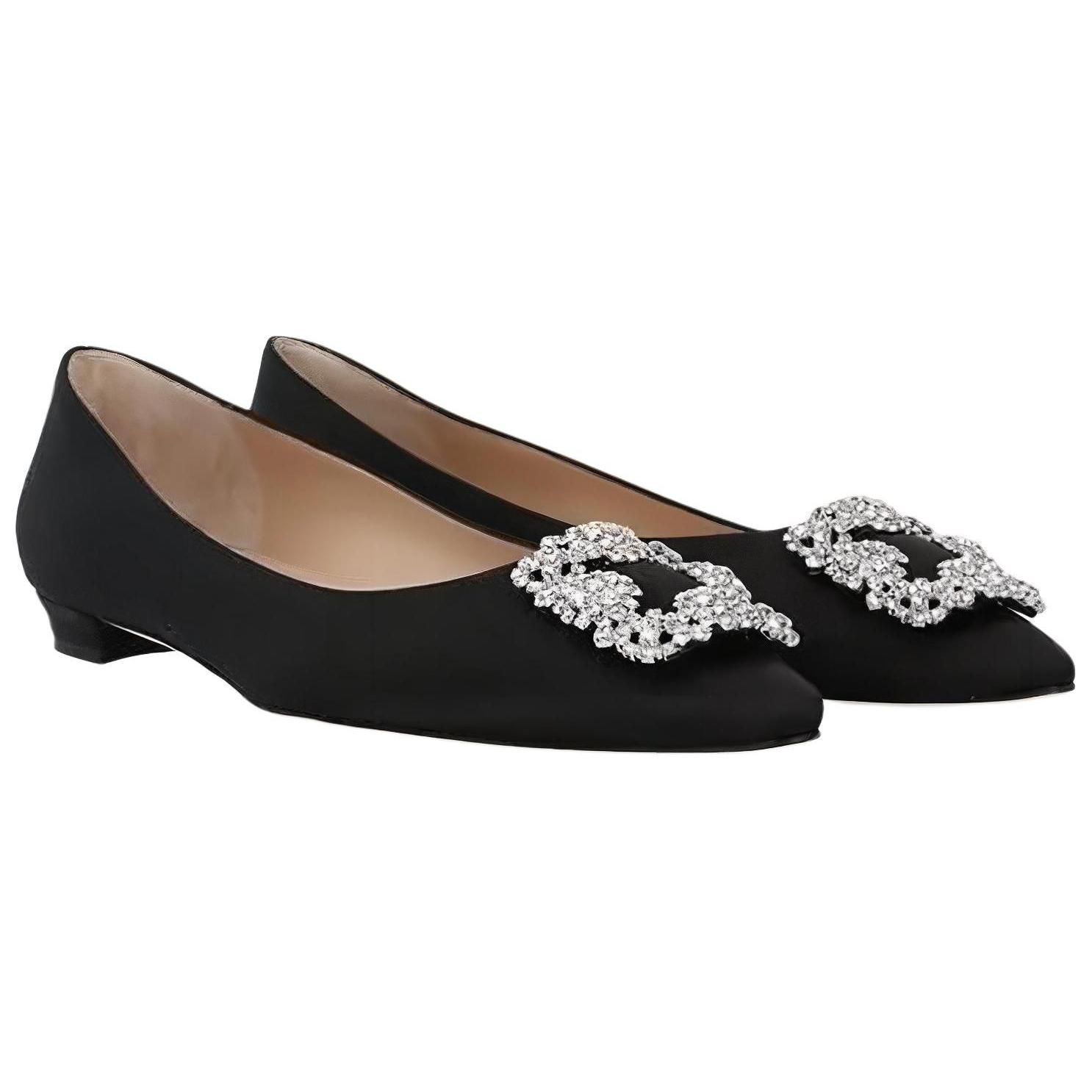 Shop (W) 마놀로 블라닉 항기시 검정 사틴 플랫 9XX-0755-0015