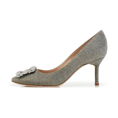 (W) Manolo Blahnik Hangisi 'Silver Crystal Buckle'
