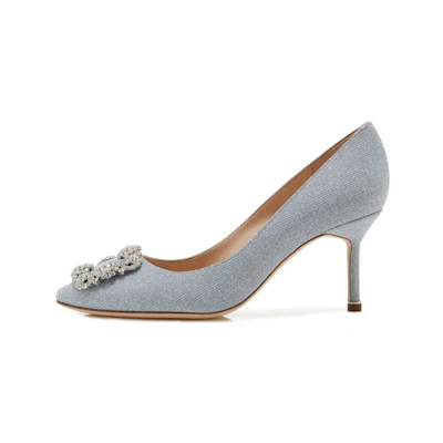 (W) Manolo Blahnik Hangisi 'Silver Crystal Buckle'