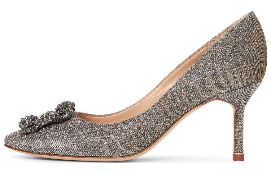 (Women) Manolo Blahnik Hangisi 'Silver Textile Pointed Toe' 9XX-0711-0015