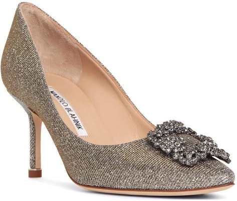 (Women) Manolo Blahnik Hangisi 'Silver Textile Pointed Toe' 9XX-0711-0015 Order (Women) Manolo Blahnik Hangisi 'Silver Textile Pointed Toe' 9XX-0711-0015