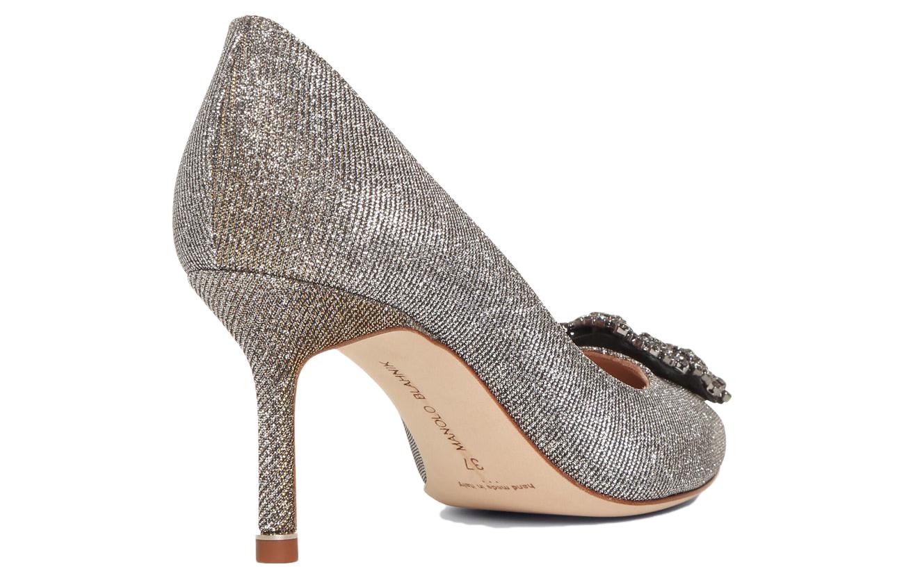 Lookbook (Women) Manolo Blahnik Hangisi 'Silver Textile Pointed Toe' 9XX-0711-0015