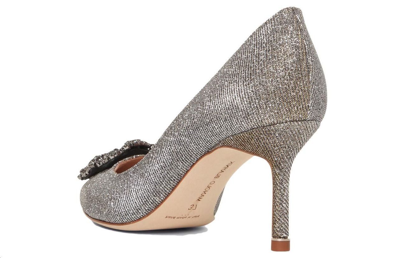 Shop (W) 마놀로 블라닉 항기시 실버 텍스타일 포인티드 토 9XX-0711-0015