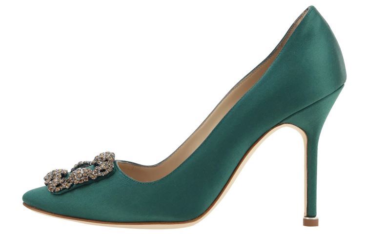 (Women) Manolo Blahnik Hangisi 'Swarovski Crystal Buckle Green' 323-2536-3017