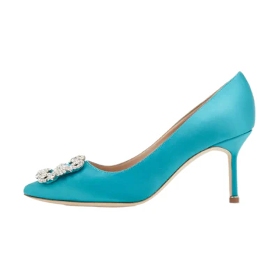 (W) Manolo Blahnik Hangisi 'Turquoise Satin'