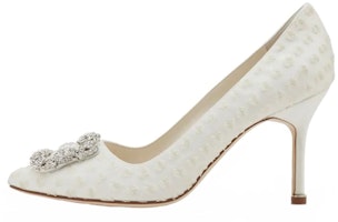 (Women) Manolo Blahnik Hangisi 'White Jewel Buckle' 122-2109-0001 (Women) Manolo Blahnik Hangisi 'White Jewel Buckle' 122-2109-0001
