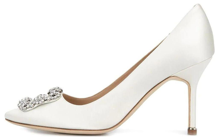(Women) Manolo Blahnik Hangisi 'White Leather Point-Toe Pumps' 9XX-0317-1309