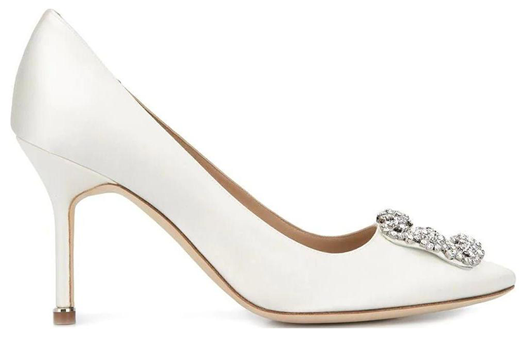Order (W) Manolo Blahnik Hangisi 'Kasut Tumit Tinggi Kulit Putih Berhujung Runcing' 9XX-0317-1309