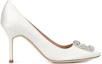 Order (W) Manolo Blahnik Hangisi 'Kasut Tumit Tinggi Kulit Putih Berhujung Runcing' 9XX-0317-1309