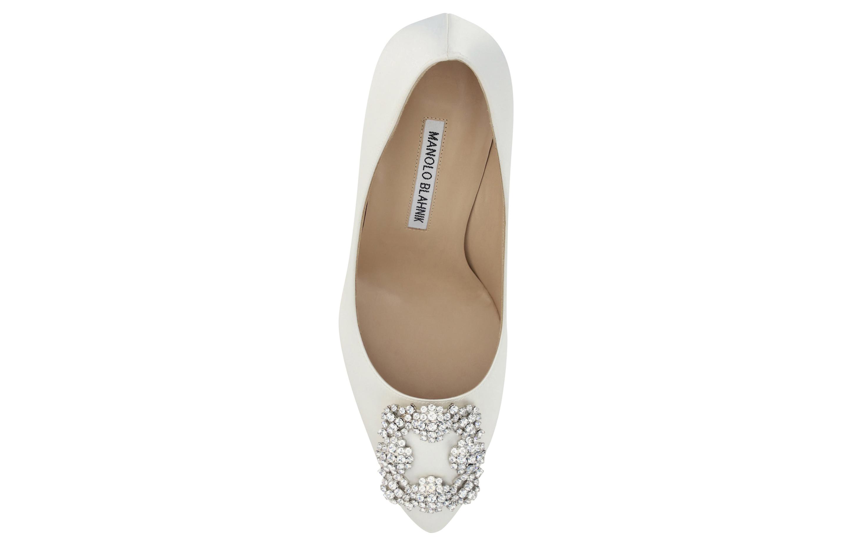 Shop (W) Manolo Blahnik Hangisi 'Kasut Tumit Tinggi Kulit Putih Berhujung Runcing' 9XX-0317-1309