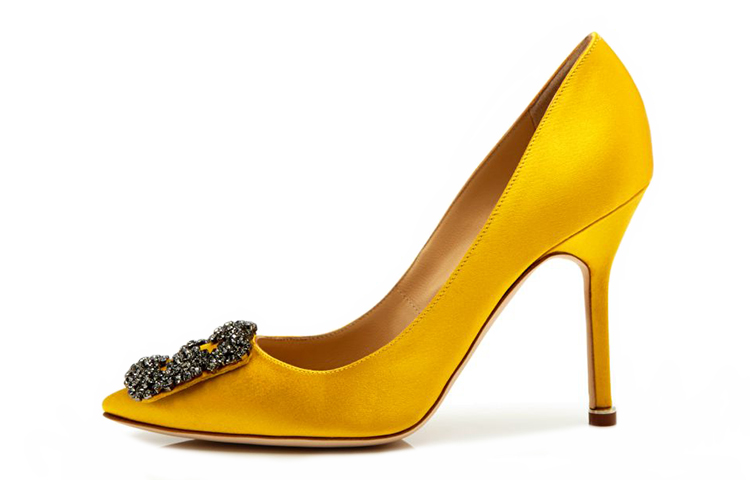 (W) Manolo Blahnik Hangisi 'Yellow Crystal Buckle'