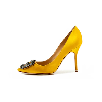 (W) Manolo Blahnik Hangisi 'Yellow Crystal Buckle'