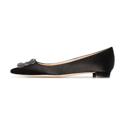(W) Manolo Blahnik Hangisi Flat 'Black Embellished'