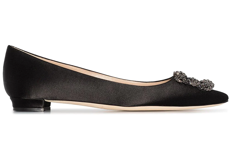 Order (W) Manolo Blahnik Hangisi Flat 'Hitam Berperincian' 9XX-0348-0053