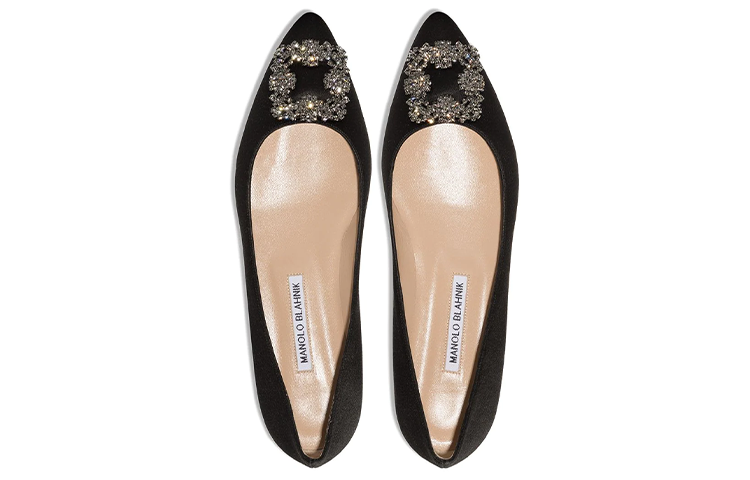 Shop (W) Manolo Blahnik Hangisi Flat 'Hitam Berperincian' 9XX-0348-0053
